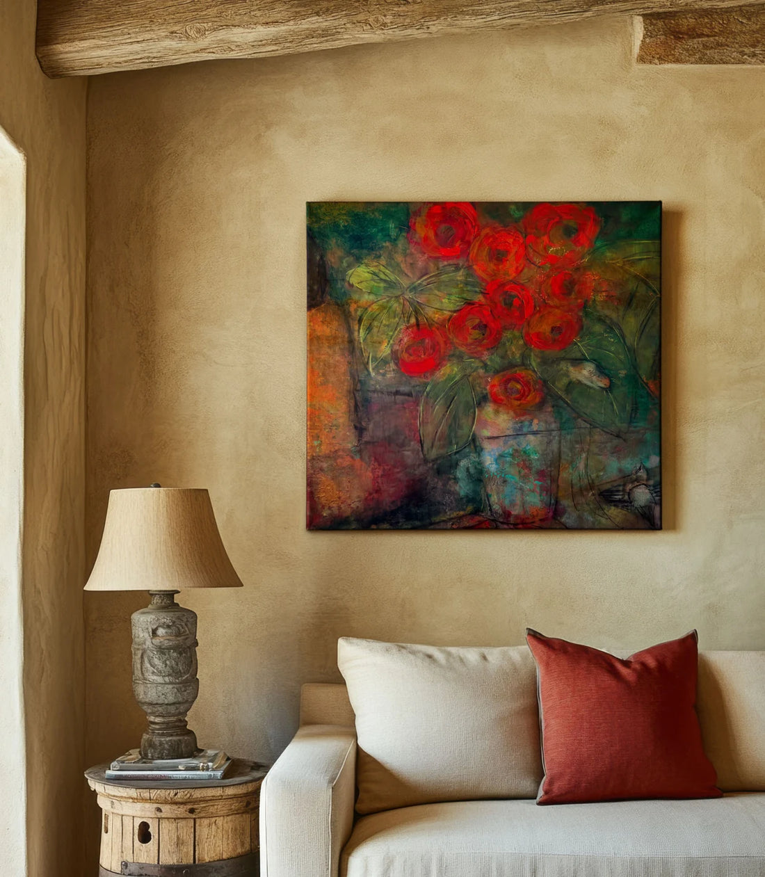 Gregory's Flowers – Metal Print in a styled interior; scale and framing are illustrative